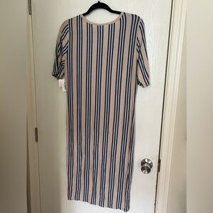 NWT Lularoe Julia dress size xl. Tan and blue vertical stripes